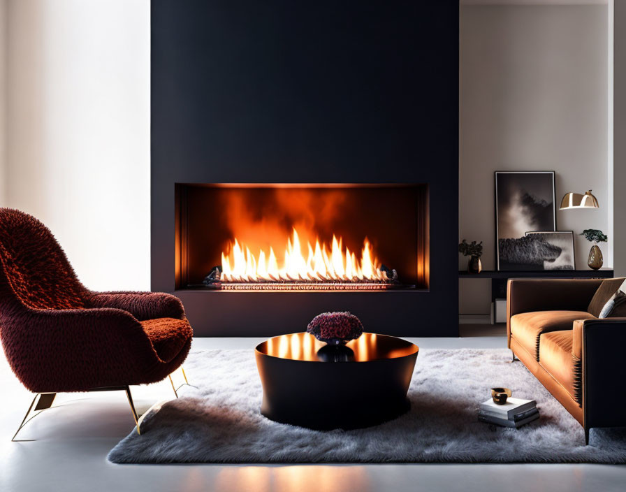 Contemporary Living Room with Large Fireplace and Elegant Decor