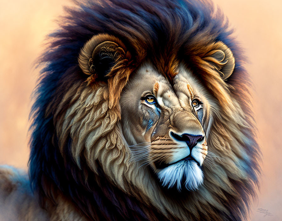 Majestic lion portrait with intense eyes and serene expression