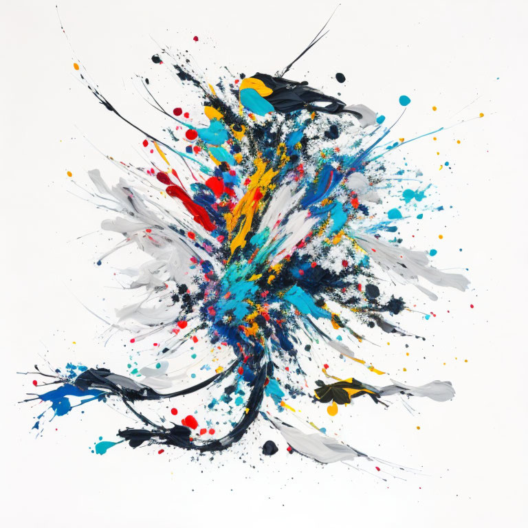 Colorful Abstract Painting with Dynamic Movement on White Background