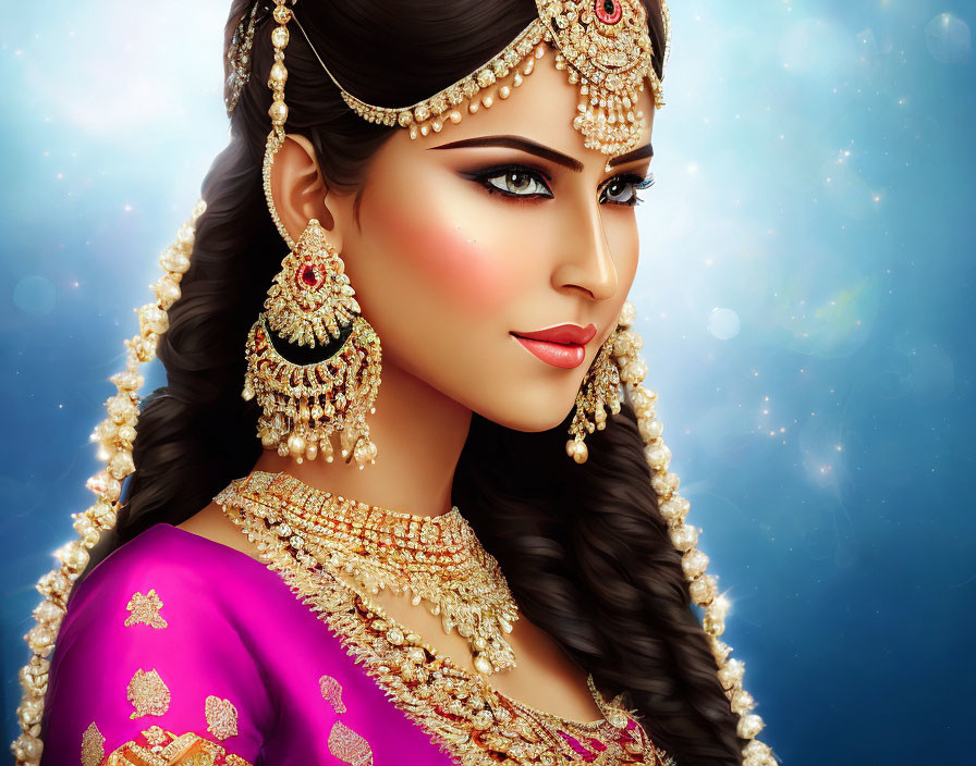 Traditional Indian Jewelry & Attire Illustration on Starry Background