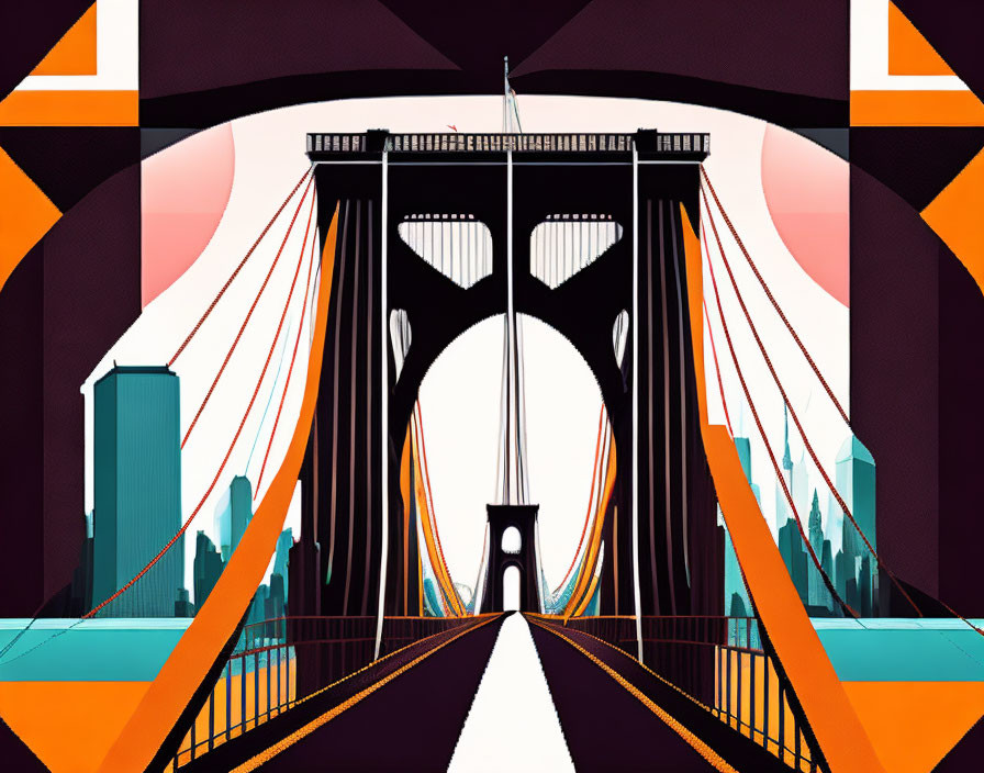 Colorful geometric suspension bridge vector illustration