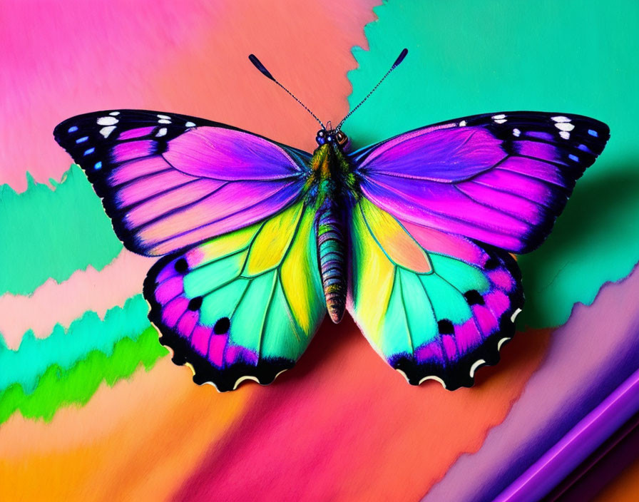 Colorful Spread-Winged Butterfly on Abstract Multicolored Background