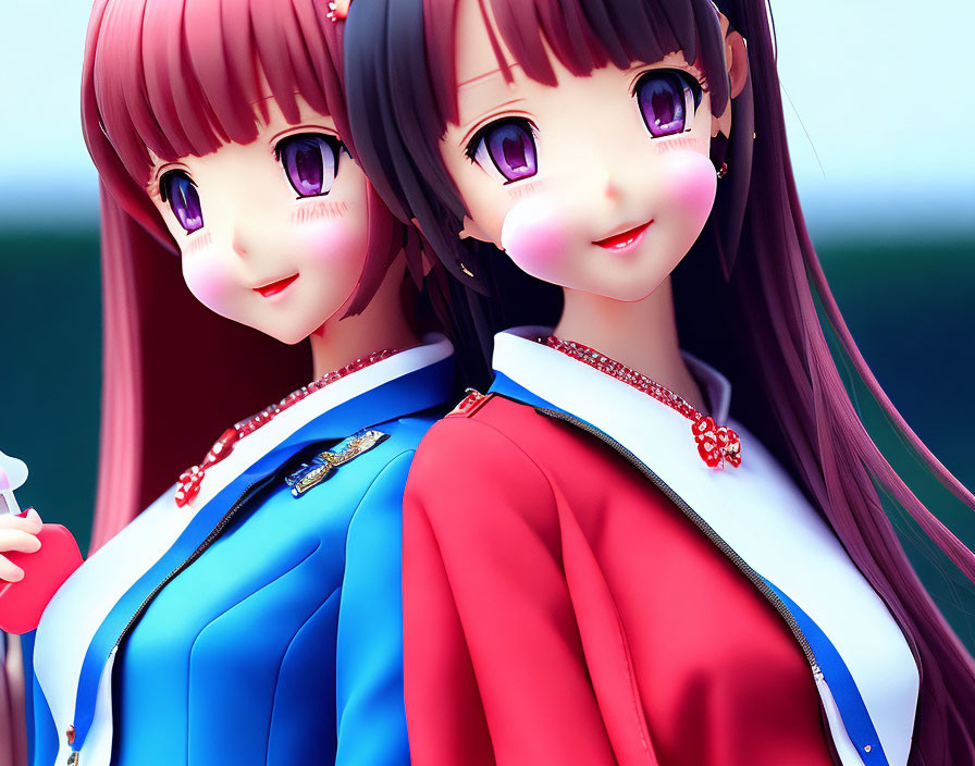 Two Smiling Anime-Style Girls in Colorful School Uniforms