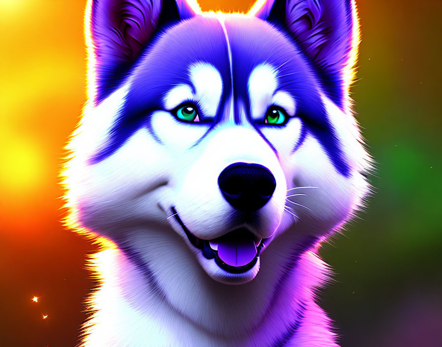 Colorful Smiling Husky Art Against Neon Backdrop