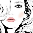 Monochromatic Woman's Face Illustration with Abstract Patterns