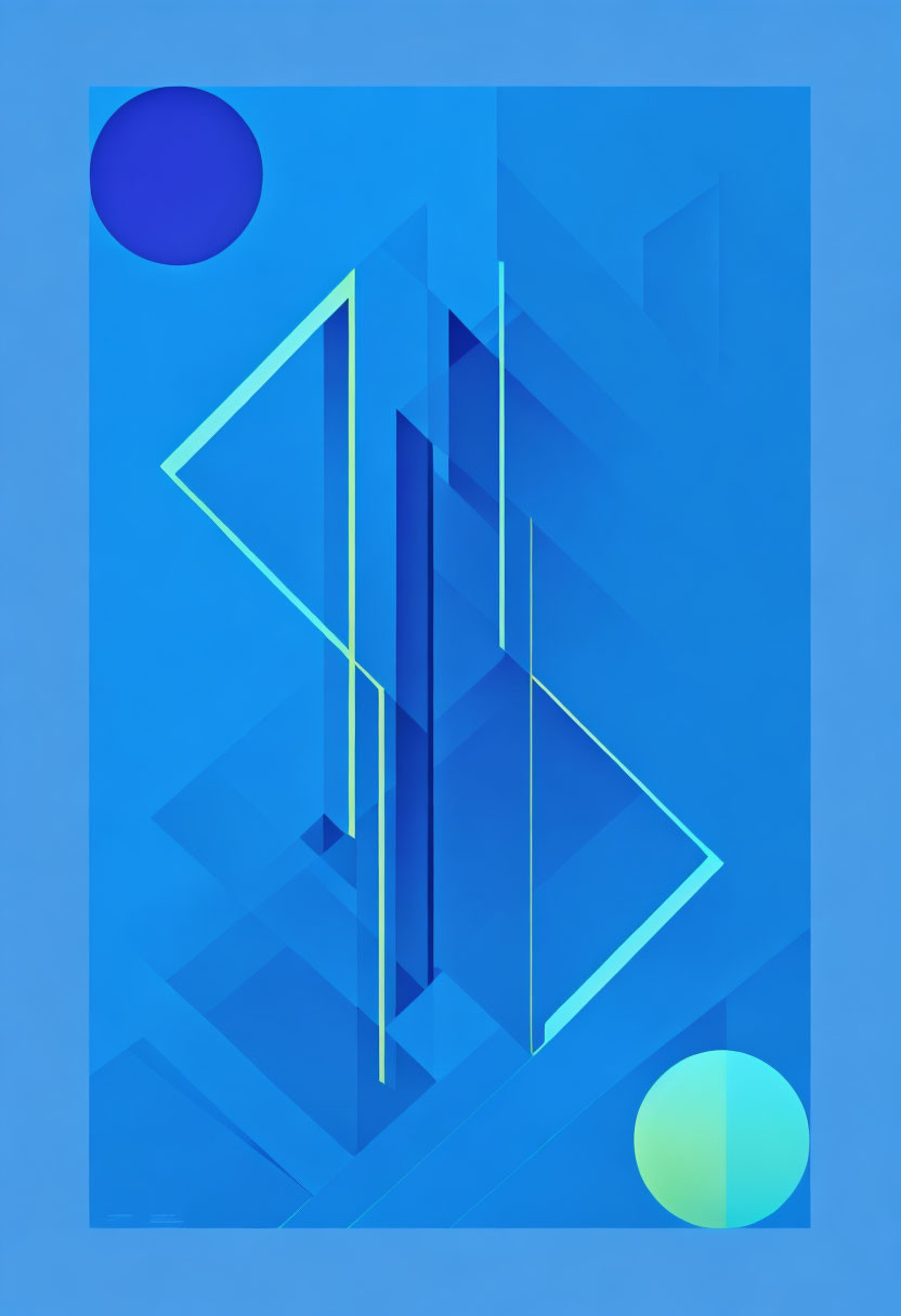 Blue Geometric Art: Overlapping Shapes and Lines in Abstract Design