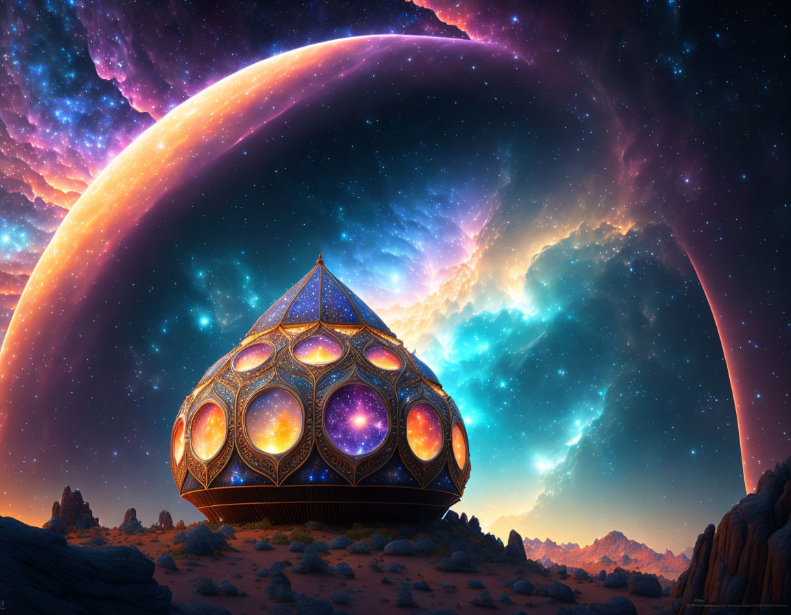 Ornate dome structure in fantastical sci-fi landscape