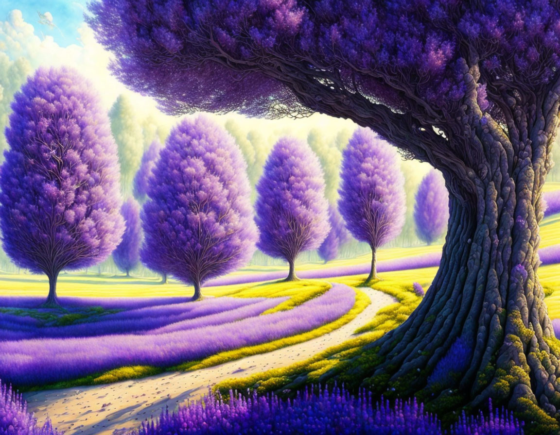 Purple Trees and Lavender Ground in Glowing Landscape