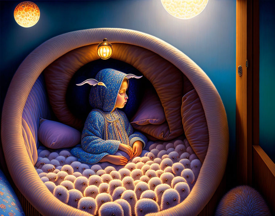 Child in Bunny Onesie Sleeping in Cozy Circular Bed