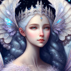 Fantasy digital artwork of female figure with butterfly wings and icy tiara