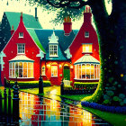 Colorful Illustration of Magical Village with Fairy-Tale Houses