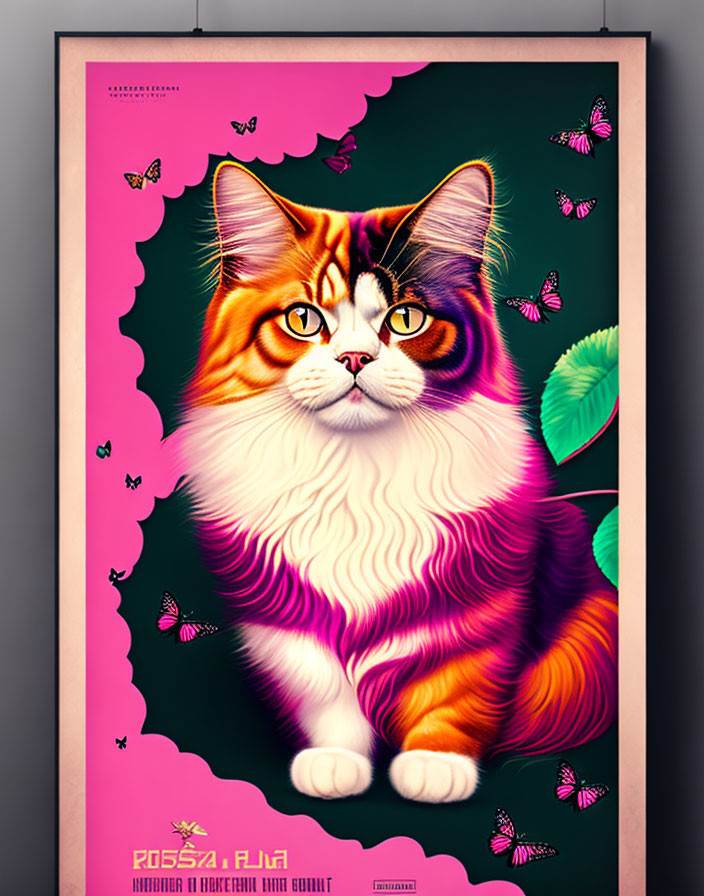 Vibrant cat and butterflies poster with Cyrillic text