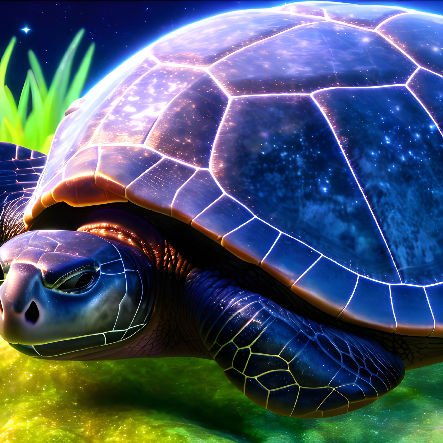 Colorful Turtle Illustration with Galaxy Shell on Cosmic Background