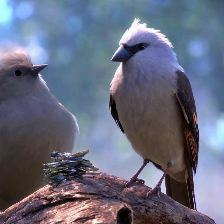 White and Grey Birds Perched on Branch with Soft-focus Background