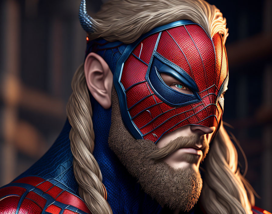 Digital Artwork: Spider-Man Mask with Viking Features