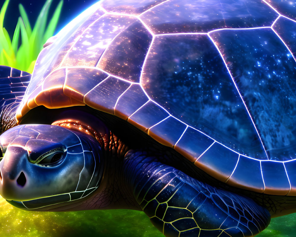 Colorful Turtle Illustration with Galaxy Shell on Cosmic Background