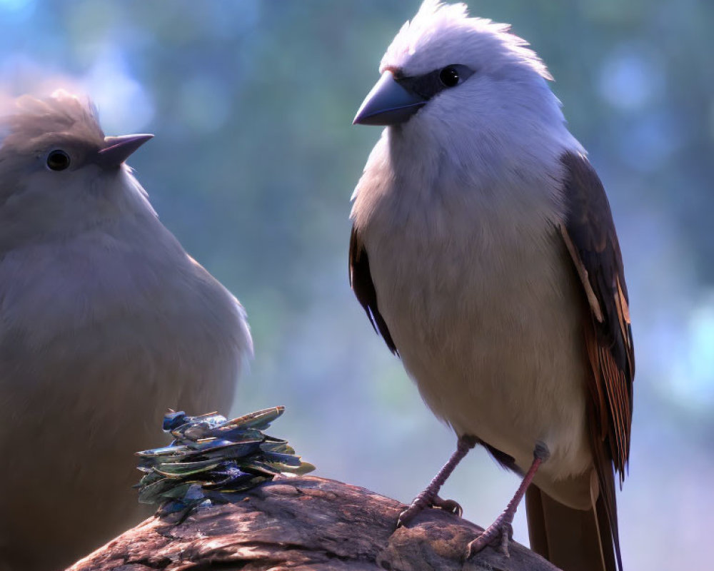 White and Grey Birds Perched on Branch with Soft-focus Background