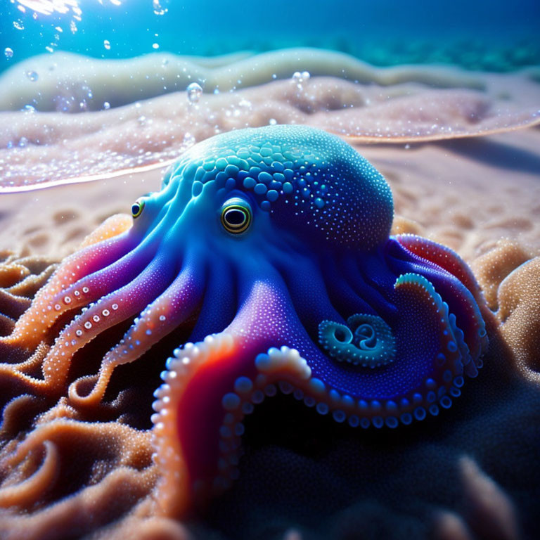 Colorful Octopus Illustration on Sandy Seabed Underwater