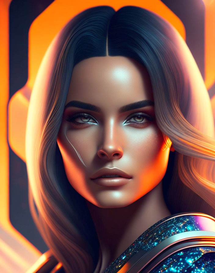 Woman with glowing skin and luminous eyes in futuristic digital art