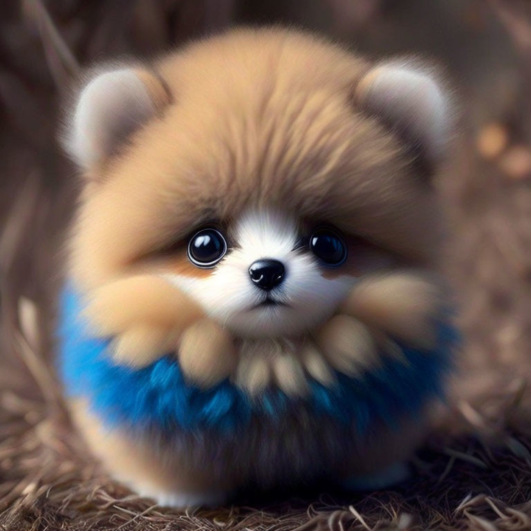 Fluffy Cartoon Pomeranian Puppy with Sparkling Eyes