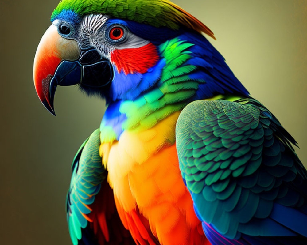 Colorful Parrot with Sharp Beak and Detailed Feathers on Soft-focus Background