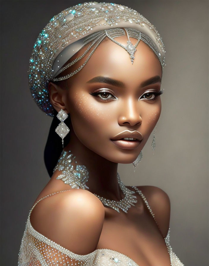 Woman portrait with bejeweled headpiece and sparkling accents