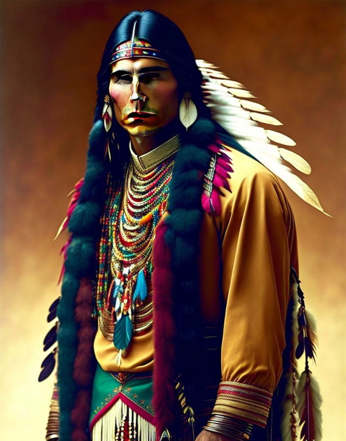 Native American man in traditional headdress and attire