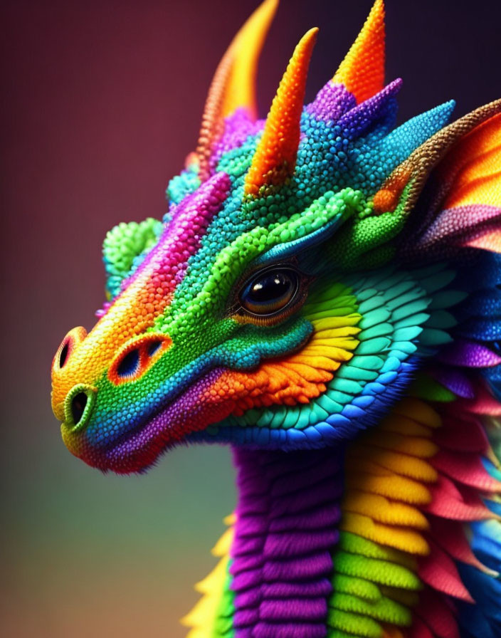 Colorful Rainbow Dragon Sculpture with Horns and Scales