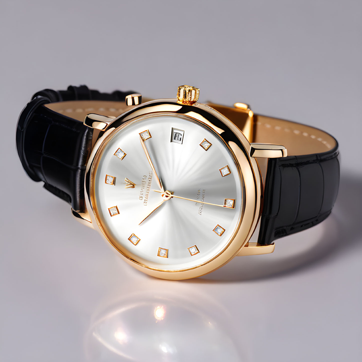 Gold-Tone Case Wristwatch with Diamond Hour Markers