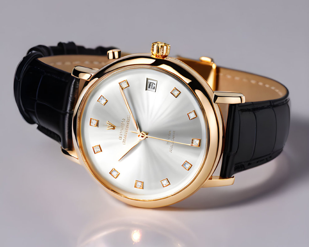 Gold-Tone Case Wristwatch with Diamond Hour Markers