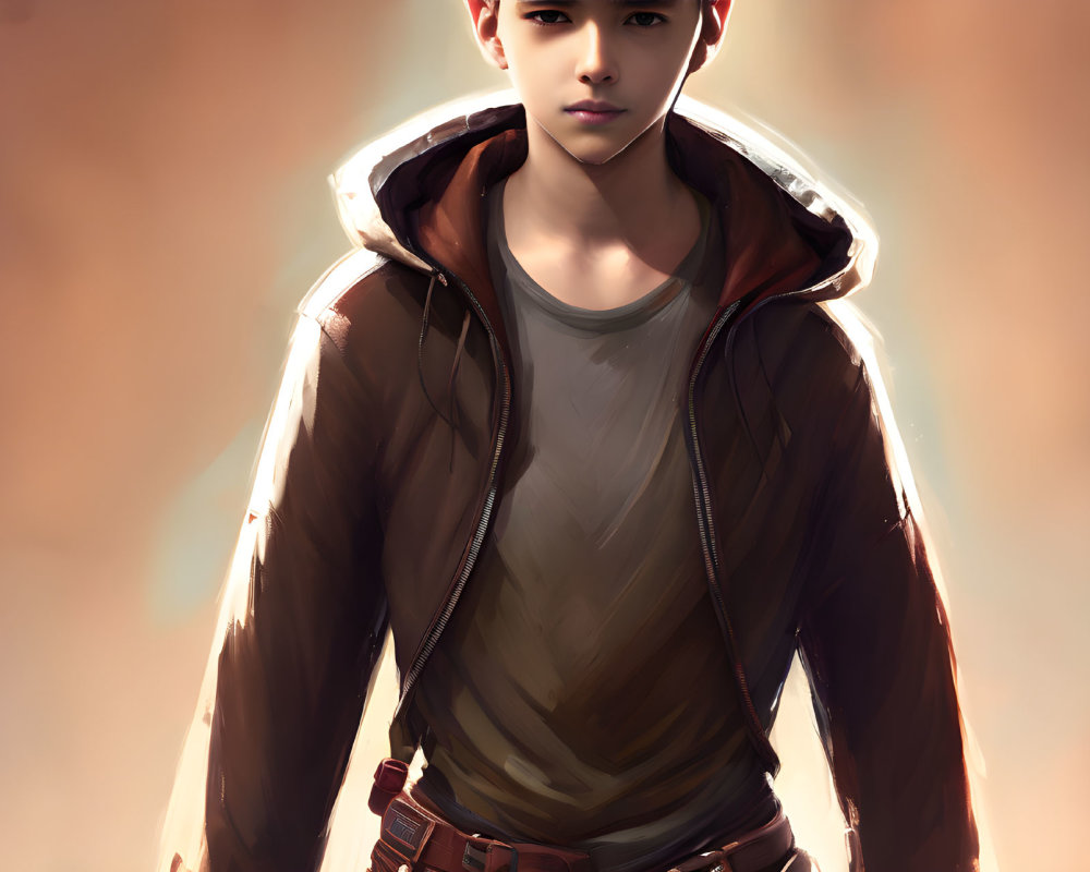 Digital Artwork: Young Person in Brown Jacket with Fur-lined Hood