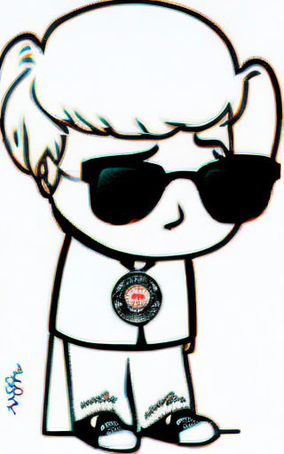 Cartoon character in sunglasses, white suit, black shoes, and badge.