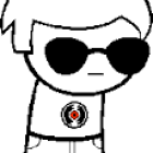 Cartoon character in sunglasses, white suit, black shoes, and badge.