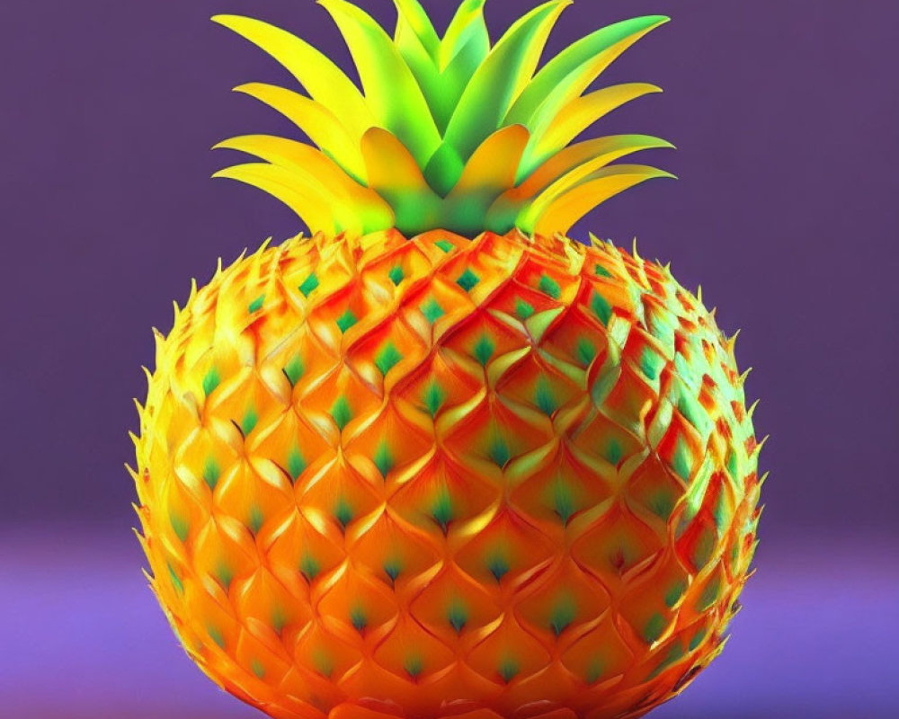 Vibrant pineapple digital artwork with gradient colors on purple background