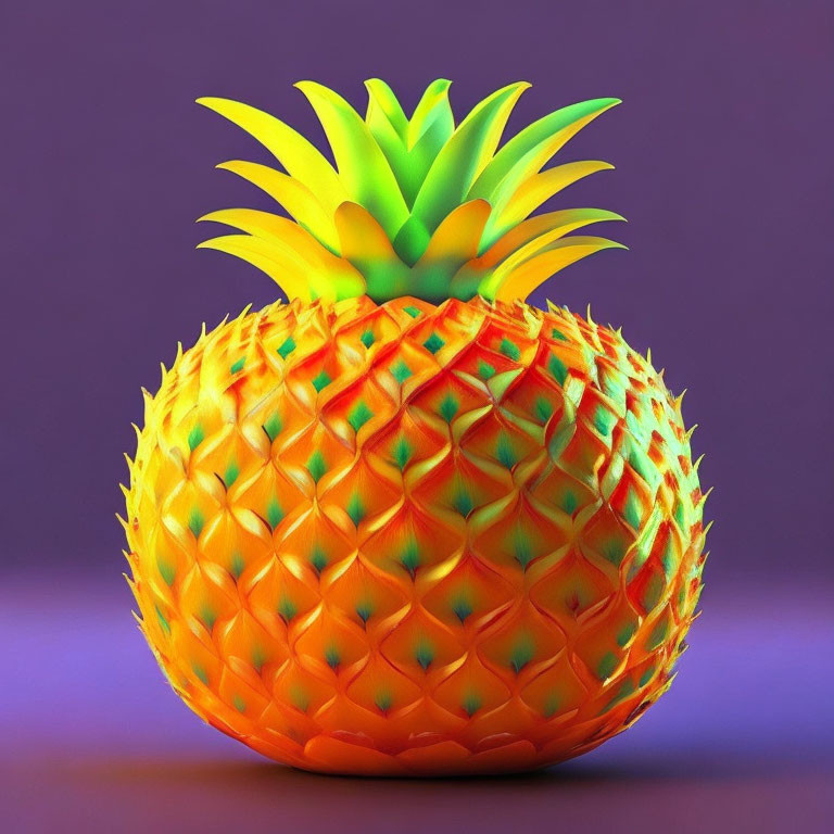 Vibrant pineapple digital artwork with gradient colors on purple background