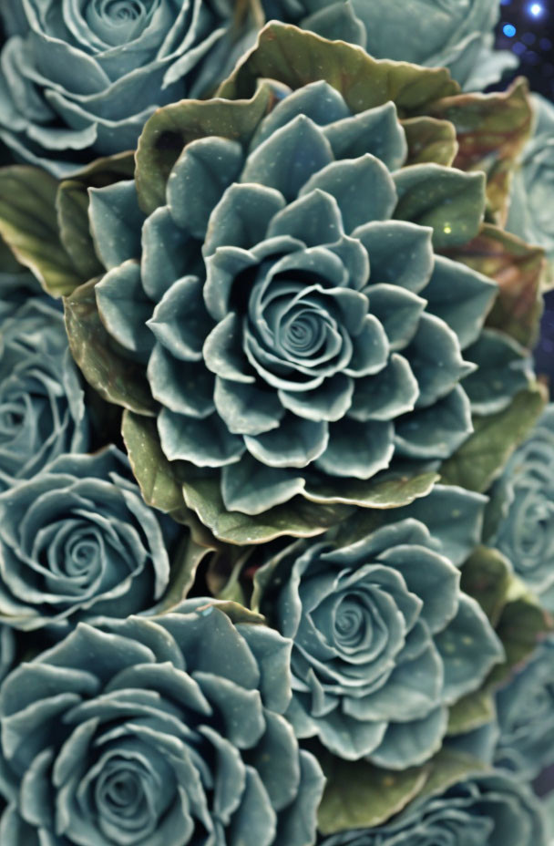 Blue-Green Rosette Succulents on Bokeh Light Background