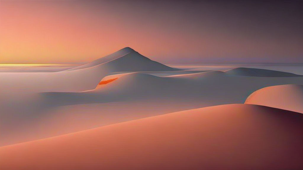 Tranquil desert landscape with smooth sand dunes under a gradient sky at dusk or dawn