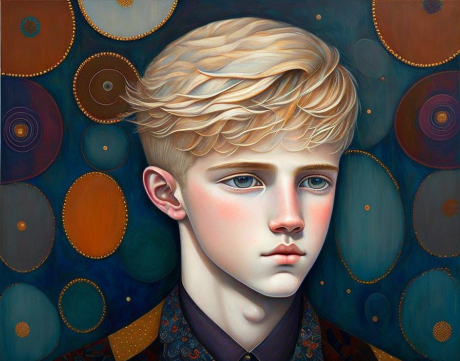 Blond-Haired Boy Portrait with Geometric Patterns