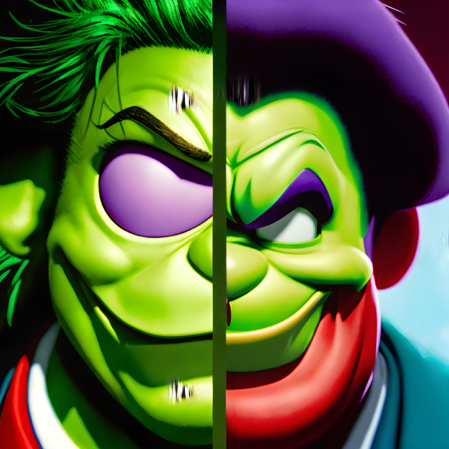 Dual Joker portraits: one realistic, one stylized