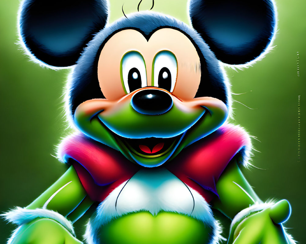 Cheerful anthropomorphic mouse illustration on green background