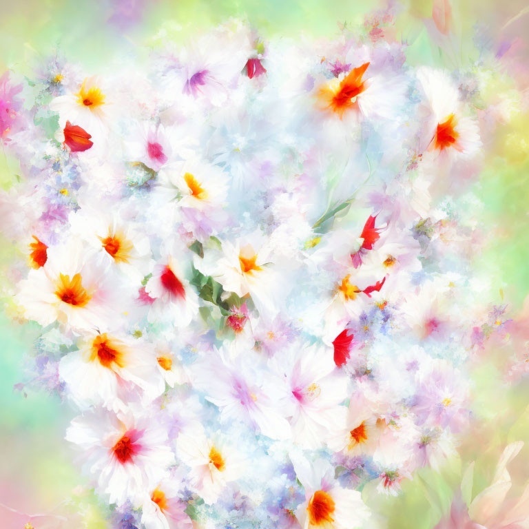 Colorful Impressionistic Floral Pattern on Pastel Background