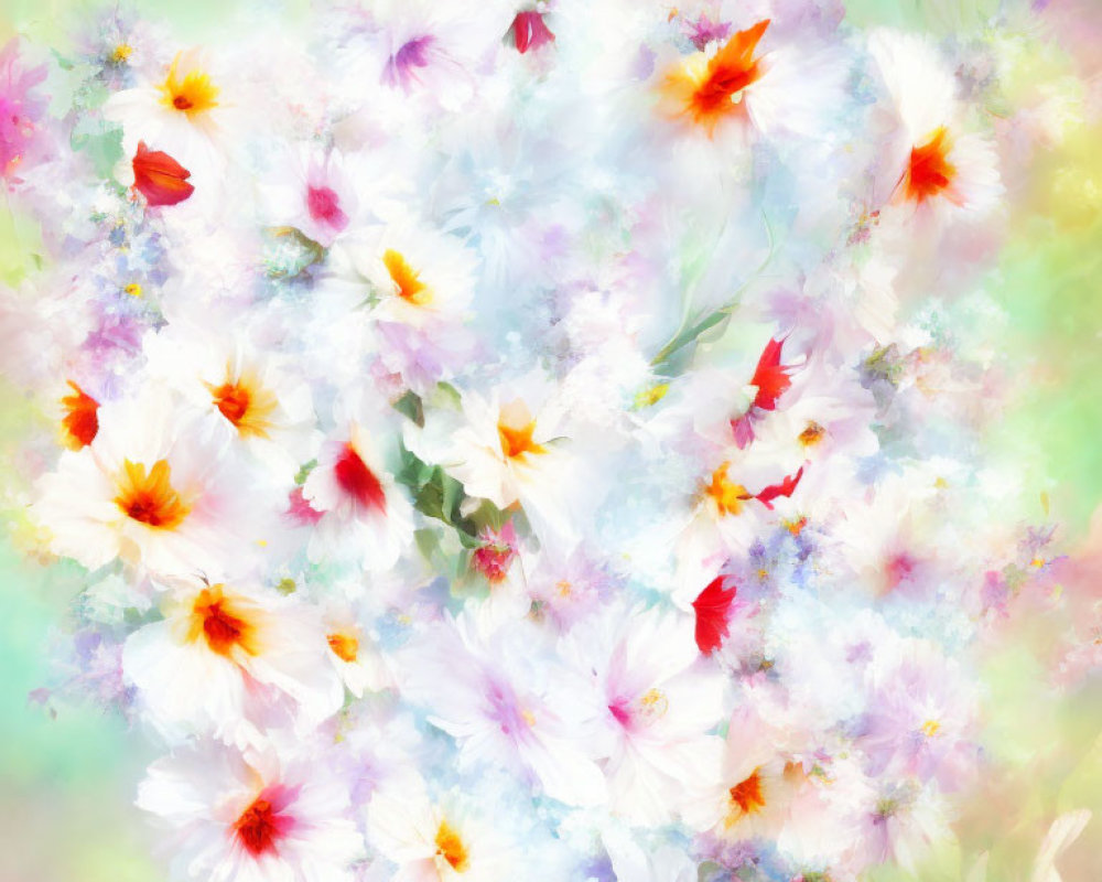 Colorful Impressionistic Floral Pattern on Pastel Background