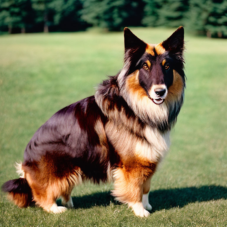 Tricolor Collie Dog Alert on Grass