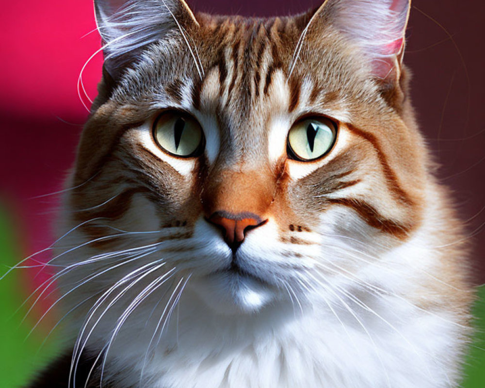 Tabby Cat Close-Up with Whiskers and Green Eyes