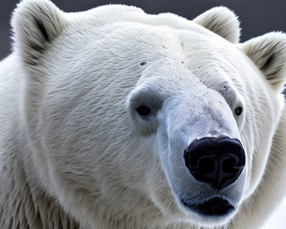 Detailed Polar Bear Face Close-Up on Pale Background