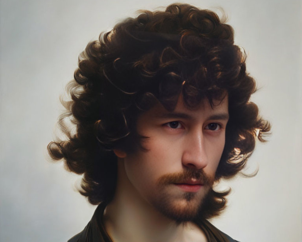 Classical style digital portrait of a man with curly dark hair and contemplative gaze