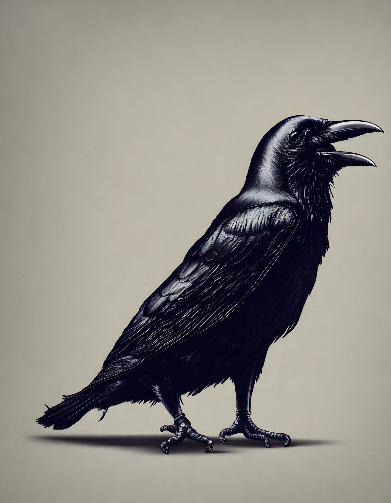 Realistic Raven Illustration with Detailed Feathers & Shadowing