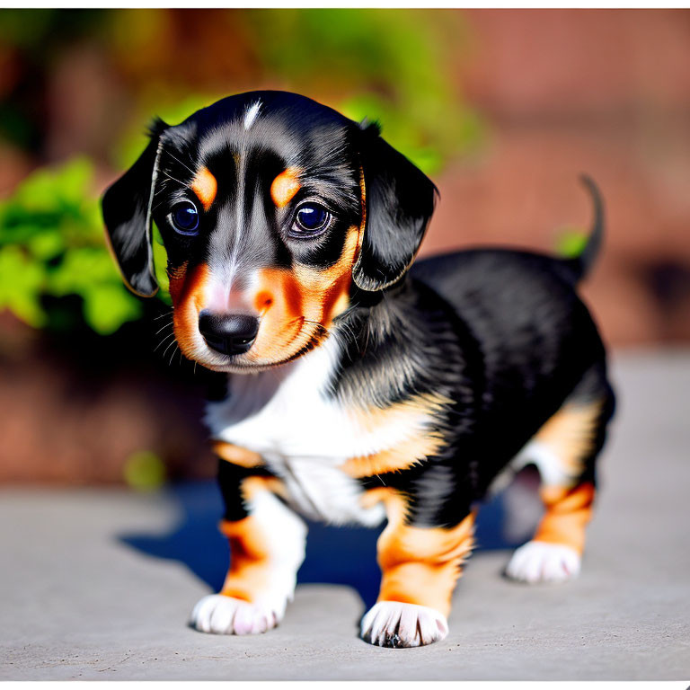 Black and Tan Dachshund Puppy on Sunny Pavement