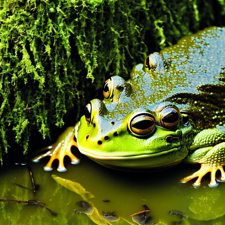 Colorful Frog with Yellow Spots by Mossy Water's Edge