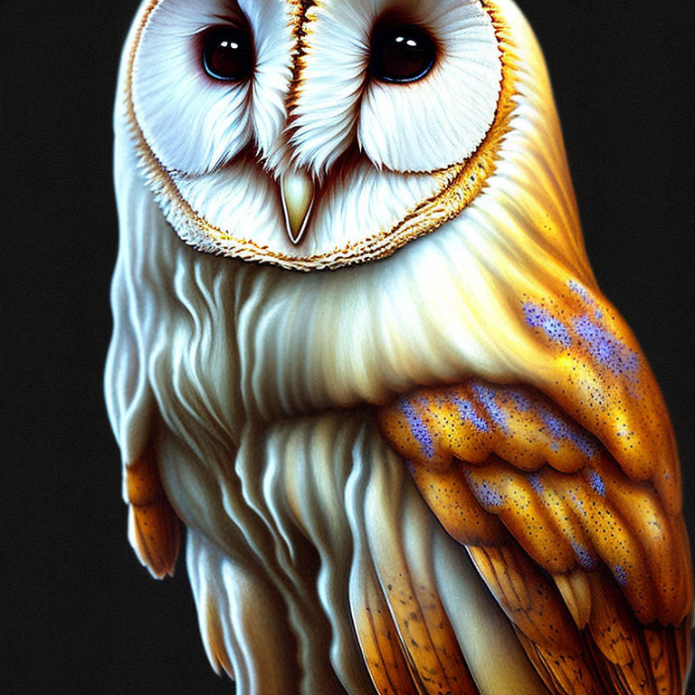 Detailed Barn Owl Illustration with Dark Eyes and Heart-Shaped Face